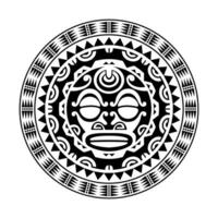 rond tattoo-ornament met maori-stijl van het zongezicht. Afrikaans, Azteken of Maya etnisch masker. vector