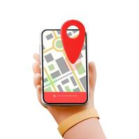 digitaal kaart plaats vind punt Mark bijhouden GPS systeem schattig tekenfilm hand- holden telefoon vector