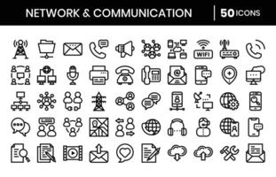 netwerk en communicatie schets pictogrammen set.vector illustratie. vector