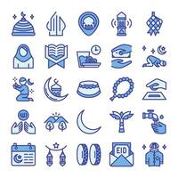 Ramadan pictogrammen bundel. blauw kleur schets icoon stijl. vector