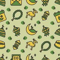 naadloos groen patroon Ramadan elementen achtergrond. vector illustratie.