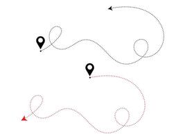 stippel lijn pijl route pad plaats pin met kronkelend vector. vector