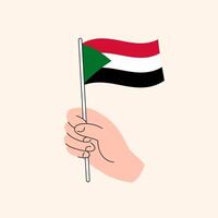 tekenfilm hand- Holding sudanees vlag, geïsoleerd vector ontwerp.