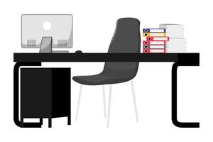 modern kantoor thuis freelance bureau met moderne tafel stoel kast lade pc computer en wat papierstapel bestandsmap vector