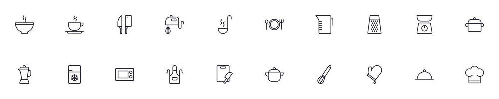gemakkelijk schets tekens van bestek, keuken en Koken. lijn pictogrammen geschikt voor web plaatsen, appjes, infographics vector