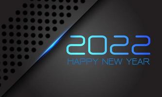 gelukkig nieuwjaar 2022 grijze metalen cirkel mesh blauw licht tekst nummer ontwerp voor countdown vakantie festival viering partij achtergrond vector