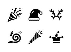 eenvoudige set van oudejaarsavond partij gerelateerde vector solide pictogrammen. bevat pictogrammen als feestpopper, kerstmuts, hertenhoofdband en meer.