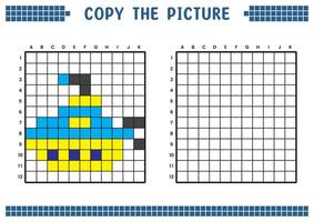 kopiëren de afbeelding, compleet de rooster afbeelding. leerzaam werkbladen tekening met vierkanten, kleur cel gebieden. kinderen peuter- activiteiten. tekenfilm vector, pixel kunst. onderzeeër illustratie. vector