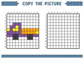 kopiëren de afbeelding, compleet de rooster afbeelding. leerzaam werkbladen tekening met vierkanten, kleur cel gebieden. kinderen peuter- activiteiten. tekenfilm vector, pixel kunst. oppakken auto illustratie. vector