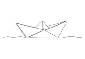 doorlopend een lijn tekening van papier boot origami speelgoed- concept vector illustratie. premie vector
