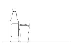 bier glas en fles doorlopend een lijn tekening vector illustratie. pro vector