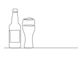 bier glas en fles doorlopend een lijn tekening vector illustratie. pro vector