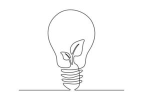 doorlopend single lijn tekening van groen fabriek in licht lamp groen energie concept vector illustratie