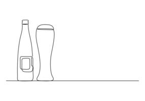 bier glas en fles doorlopend een lijn tekening vector illustratie. pro vector