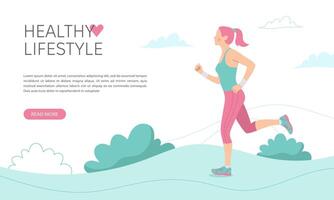 web spandoek. een jong vrouw loopt in sportkleding. gezond levensstijl concept. vector vlak illustratie