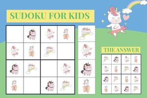 sudoku vel voor kinderen. logica puzzel voor kinderen. afdrukbare puzzel spel voor peuter- leerzaam afdrukbare werkblad vector