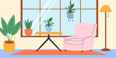 interieur van leven kamer met planten. vector illustratie.