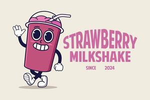 aardbei milkshake vector tekenfilm karakter illustratie ontwerp sjabloon