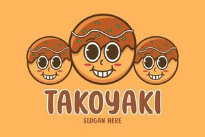 schattig takoyaki tekens Japans voedsel tekenfilm vector illustratie