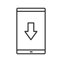 smartphone app download lineair pictogram. dunne lijn illustratie. slimme telefoon met downloadpijl-contoursymbool. vector geïsoleerde overzichtstekening