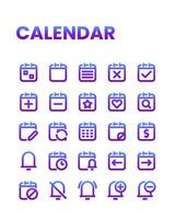 kalender icoon verzameling in helling lijn stijl, inclusief kennisgeving, plan, evenement, organisatie, herinnering en meer. vector