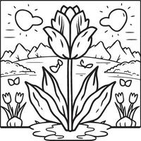 tulp kleur Pagina's. tulp bloem schets vector. bloemen kleur Pagina's voor kleur boek vector