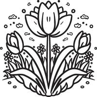 tulp kleur Pagina's. tulp bloem schets vector. bloemen kleur Pagina's voor kleur boek vector