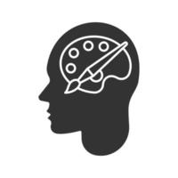 menselijk hoofd met palet en borstel glyph icoon. artiest. silhouet symbool. creatieve geest. negatieve ruimte. vector geïsoleerde illustratie