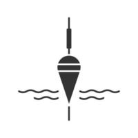 vissen float glyph pictogram. bobber. hengelsport uitrusting. silhouet symbool. negatieve ruimte. vector geïsoleerde illustratie