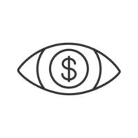 menselijk oog met dollarteken binnen lineaire pictogram. hebzuchtig persoon. dunne lijn illustratie. rijkdom. contour symbool. vector geïsoleerde overzichtstekening