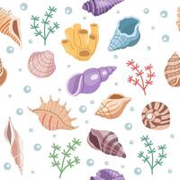 zee schelpen vector naadloos patroon, weekdieren. vlak illustratie van zeeschelp.