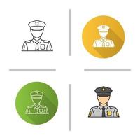 politieagent pictogram. plat ontwerp, lineaire en kleurstijlen. politie agent. geïsoleerde vectorillustraties vector