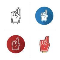 schuim vinger pictogram. plat ontwerp, lineaire en kleurstijlen. sportfans hand. geïsoleerde vectorillustraties vector