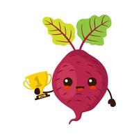 schattig gelukkig biet groente met goud trofee. vector vlak fruit tekenfilm karakter illustratie icoon ontwerp