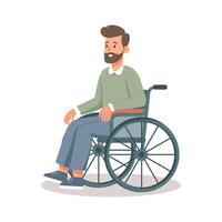 mannetje karakter in een rolstoel, jong Mens met handicaps. onbekwaamheid rechten concept. illustratie, vector