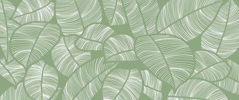 abstract gebladerte lijn kunst vector achtergrond. blad behang van tropisch bladeren, blad tak, planten in hand- getrokken patroon. botanisch oerwoud geïllustreerd voor banier, afdrukken, decoratie, kleding stof.