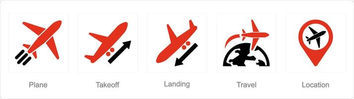 een reeks van 5 luchthaven pictogrammen net zo vlak, nemen uit, landen vector