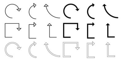 gebogen pijl icoon set. gemakkelijk zwart pijl vector geïsoleerd Aan wit achtergrond. ontwerp voor websites, logo's, toepassingen en ui.