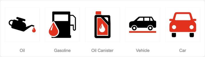 een reeks van 5 auto pictogrammen net zo olie, benzine, olie bus vector