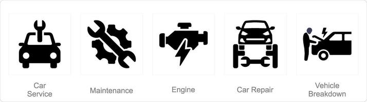 een reeks van 5 auto pictogrammen net zo auto onderhoud, onderhoud, motor vector