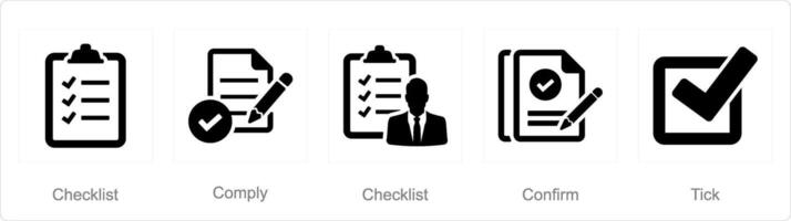 een reeks van 5 vinkje pictogrammen net zo controlelijst, voldoen aan, bevestigen vector