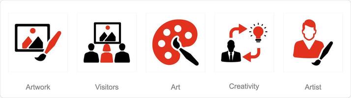 een reeks van 5 kunst pictogrammen net zo kunstwerk, bezoekers, kunst vector