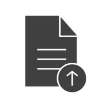 document glyph-pictogram uploaden. silhouet symbool. tekstbestand met uploadpijl. negatieve ruimte. vector geïsoleerde illustratie