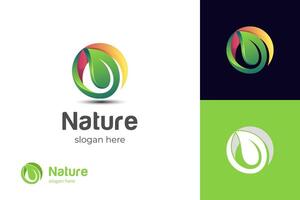 groeit blad logo icoon ontwerp, cirkel aarde met fabriek grafisch element, symbool, teken voor groen aarde dag, natuur wereldbol en vergroening aarde logo sjabloon vector