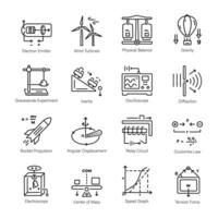 pak van fysica en wetenschap onderwijs lineair pictogrammen vector