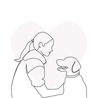 vrouw Holding haar hond doorlopend schets vector. huisdier minnaar concept. vector