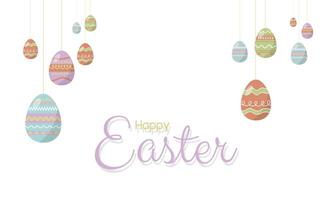 gelukkig Pasen dag concept. kleurrijk van Pasen eieren blijft hangen Aan wit achtergrond met kopieerruimte. voor groet kaart, spandoek. vector