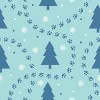 winter forest naadloze patroon met poten, sparren, sneeuwvlokken. platte vectorillustratie. vector