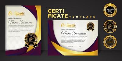 moderne certificaatsjabloon in gradatie en gouden kleuren, luxe en moderne stijl en vectorafbeelding in awardstijl. vector