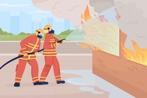 brandweerman blussen gebouw brand egale kleur vectorillustratie vector